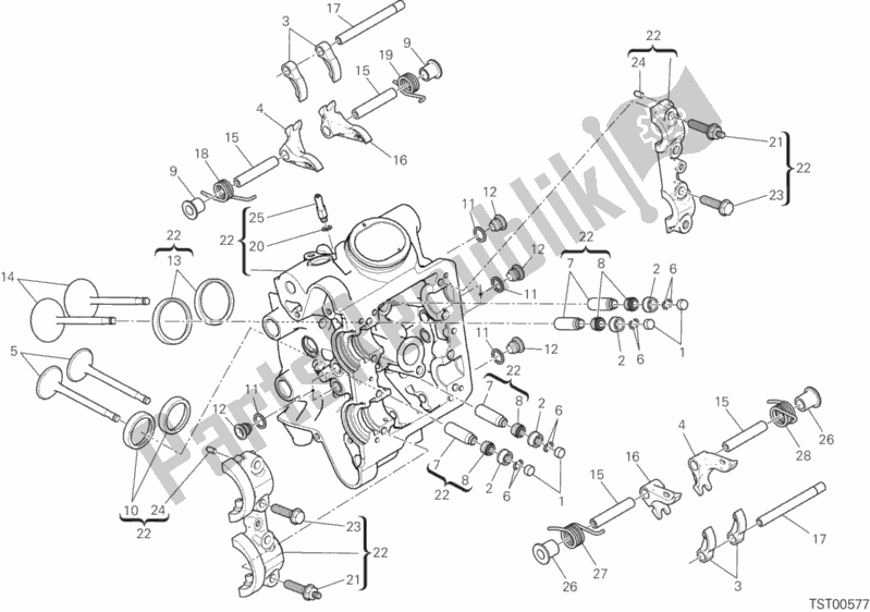 Alle onderdelen voor de Horizontale Kop van de Ducati Diavel Xdiavel S Brasil 1260 2019